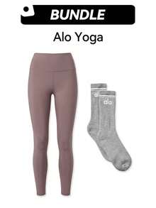 Alo Bộ quần legging và tất kiểu cổ điển, thoáng khí, nhanh khô, thấm hút mồ hôi, độ co giãn tốt, dễ giặt, giữ ấm, đa năng, thích hợp cho thể thao hàng ngày, unisex, màu hồng và xám A0357U-GREY - Hồng nâu nhạt - Xám - Xem 1