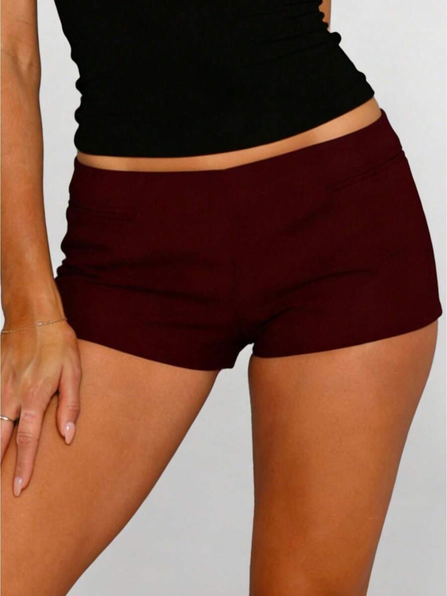 Y2k Low Rise Booty Shorts For Women Micro Mini Fitted Shorts Hot Pants Going Out Bottoms Streetwear Women's Low Rise Booty Shorts Y2k Skinny Micro Mini Shorts Summer Hot Pants - 酒紅色 - 查看 1