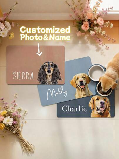 1pc Custom Dog Food Mat, Personalized Dog Mats Using Pet Photo + Name, Personalized Dog Food Mat, Personalized Dog Placemat, Custom Dog Bowl Mat, Personalized Pet Mat, Fashionable, Colorful, Cute, Simple, Kawaii, Unique Personalized Customized Gifts, Ideal For Christmas, Valentine's Day, Mother's Day, Father's Day, Anniversaries, New Year ,Travel Organizer