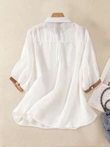 Summer Fashion Contrast Trim Sleeveless Women Shirt, Loose Breathable Design Sense Casual Commuter Slim Blouse - White - View 2