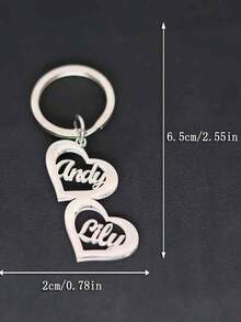 Customized 1-4 Names Family Surname Plate Heart-Shaped Keychain, Fashionable Birthday Christmas Gift, Stainless Steel Engraved Name Plate Keychain, Personalized Couples Family Friends Keychain - Multicolor - View 3