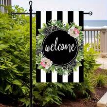 1 Piece Welcome Garden Flag - Double Sided Country Farmhouse Style, Floral & Striped Pattern Durable Polyester Outdoor Flag, Weather Resistant Porch Garden Decoration, No Electricity Needed Vibrant Garden Art For Home Yard Patio Deck Balcony, Perfect For Seasonal Outdoor Decor & Housewarming Gifts - 多色的 - 查看 2