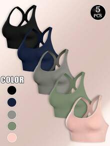5-Pack Women's Plus Size Sports Vest, Women's Underwear, Strapless Bra, Running Bra, Crossover Vest, Can Be Worn Outerwear, Shock-Absorbent Sports Bra, Running Bra With Push-Up And Support, Beautiful Back, Supportive Wire-Free, Sexy Women's Underwear Sports Vest Bra With Pads, Seamless Push-Up Top Bra, Wire-Free Sports Vest Top Underwear, Yoga Basic Sports Bra, Curve Summer Bra - 彩色 - 查看 1