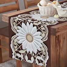 1pc Table Runner, Lace Pattern, Kitchen Dining Table Decoration, Creative Gift, Rectangular Table Runner, Coffee Table Decor, Tabletop Decoration, New Year Holiday Accessory, Home Decor, Exquisite Pattern, Easy To Clean - Coffee Brown - View 2