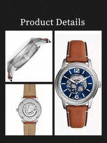 Đồng hồ nam FOSSIL chính hãng, mặt số lộ máy màu xanh lam, vỏ thép không gỉ màu bạc, mặt kính sapphire, dây da màu nâu, đồng hồ cơ tự động, dự trữ năng lượng 42 giờ, chống nước 5ATM, món quà hoàn hảo ME3263 - Màu xanh lam - Xem 5