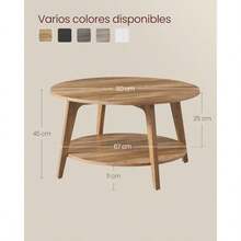 VASAGLE Mesa de Centro Mesa Redonda 2 Niveles para Sala de Estar 80 x 45 cm Diá. x Alto Montaje Fácil Marrón Miel MLCT243K41V1 - Marrn miel - Ver 3