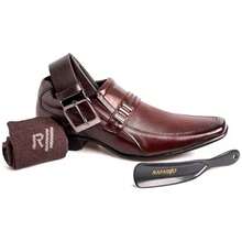 4-In-1 Kit: Rafarillo Men's Dress Shoes In Genuine Mahogany Brown Leather + Belt + Socks + Original Shoehorn - Rust Brown - View 1