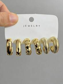 Bộ 3-9 đôi khuyên tai vòng dày mạ vàng, khuyên tai vàng dày ít gây dị ứng dành cho nữ. - Vàng - Xem 4