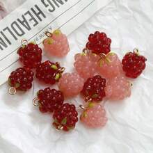 10个逼真树脂/玻璃珠水果吊坠，女士钥匙扣吊坠配饰，汽车钥匙扣，手链挂饰 - 覆盆子、葡萄和樱桃3D水果吊坠，适合DIY珠宝制作，项链、耳环、手链和手机配件，送给妈妈的礼物，派对工艺品和女士礼物 - 彩色 - 查看 3
