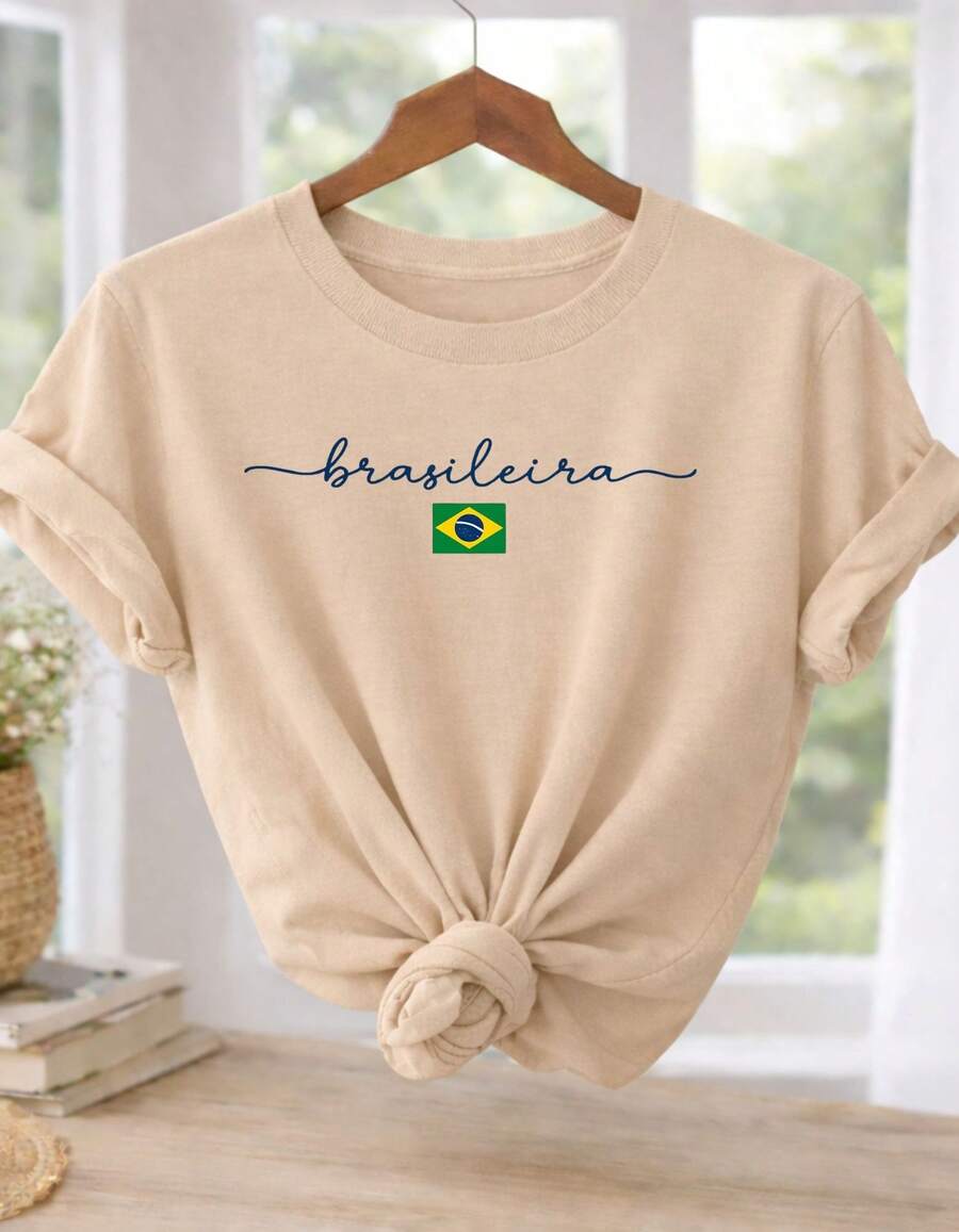 Women's Brazilian Cup T-Shirt 100% Cotton Minimalist Print Casual Comfortable Sizes S-XL - 米色 - 查看 1