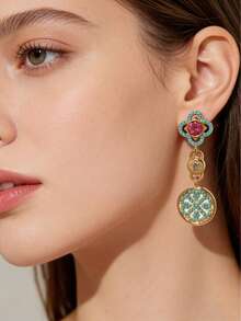 1 Pair Fashionable Luxurious Elegant Dangle Earrings, Suitable For Daily Wear, Festivals, Parties, Girlfriend Gift, Jewelry Accessory - Gold - View 6