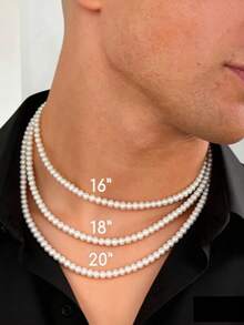 1 chiếc vòng cổ ngọc trai giả màu trắng, vòng cổ choker đính hạt thời trang nam, quà tặng cho bạn trai, mùa hè. - trắng - Xem 1