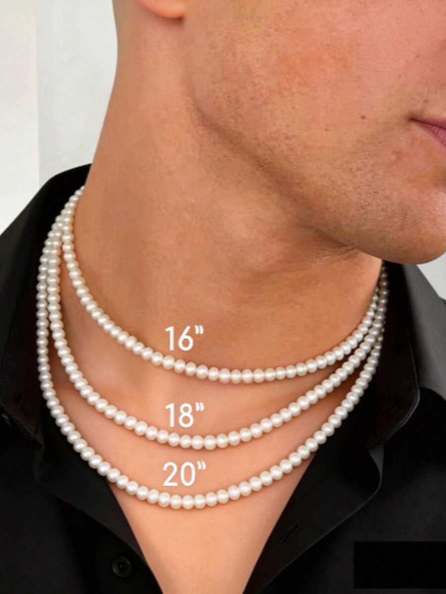 1 chiếc vòng cổ ngọc trai giả màu trắng, vòng cổ choker đính hạt thời trang nam, quà tặng cho bạn trai, mùa hè. - trắng - Xem 1