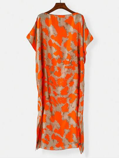 1pc Women's Fashionable Elegant Color Block Polka Dot Print Faux Silk Kaftan, Spring/Summer Beach Pool Casual Vacation Sun Protection Coverup