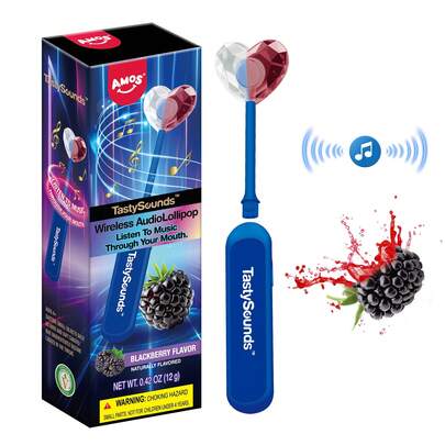 AMOS Tastysounds Sugar Free Music Lollipop Candy Wireless Blue-Tooth Natural Black-Berry Flavors Lollipop Sweets