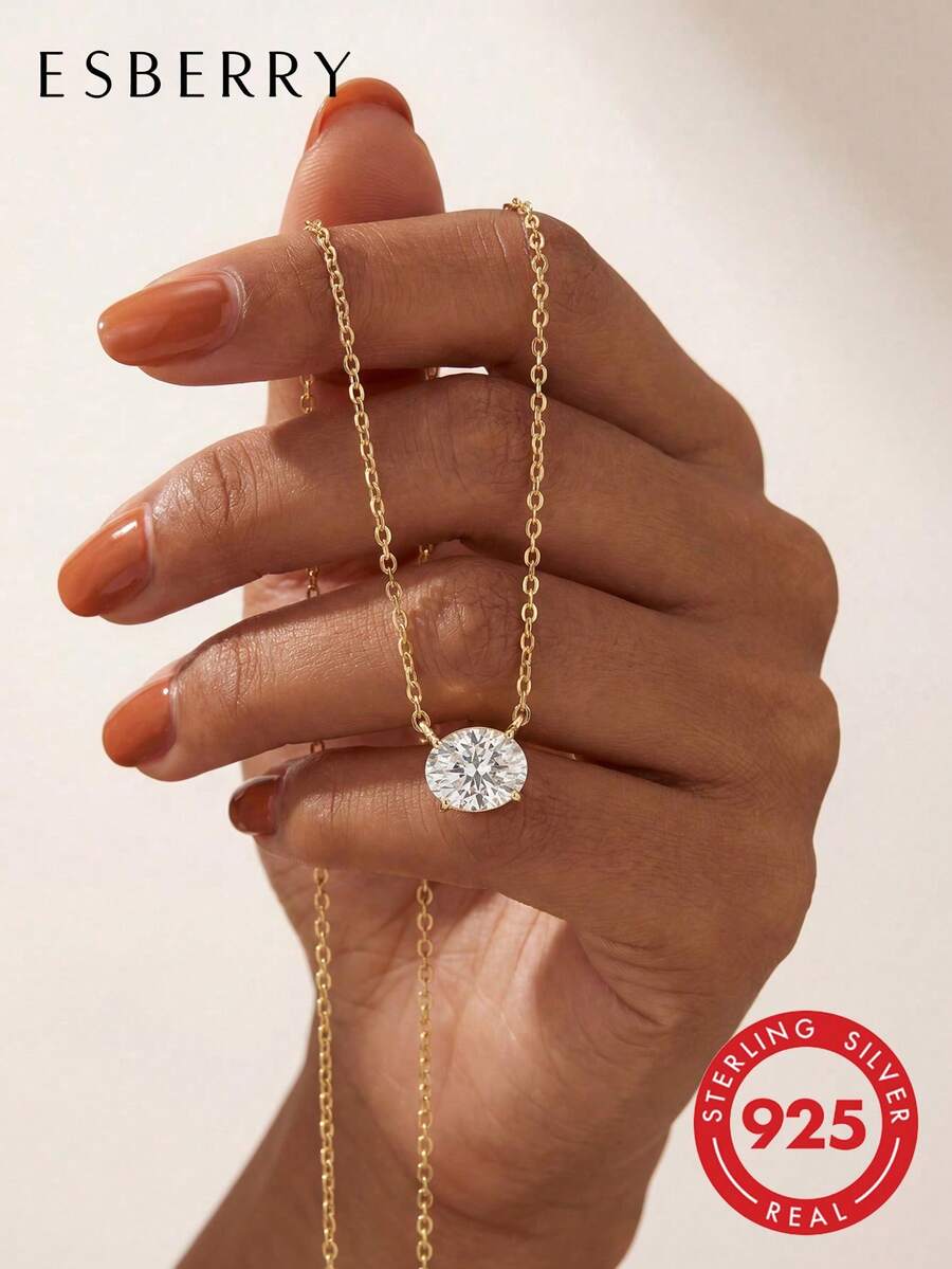 1 pieza Elegante collar de plata de ley 925 con diamante ovalado, regalo de joyería lujosa para mujeres, Navidad