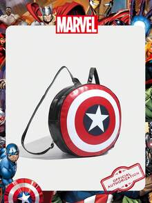 Marvel 1个漫威官方授权盾形背包，新颖圆形单肩包，漫威粉丝必备，PU皮革斜挎包，大容量书包，适合青少年、休闲旅行通勤，男女通用，适合返校、日常、课堂使用。 - 黑色 - 查看 8