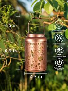 1pc Solar Powered Outdoor Waterproof Hummingbird & Flower Shaped Lantern, Solar Powered Iron Hummingbird Lantern, Garden/Patio/Balcony Decor, Hanging Lamp, Gift For Friends And Family, Solar Hummingbird & Flower Hanging Light, Iron Solar Projection Lamp - Multicolor - View 7