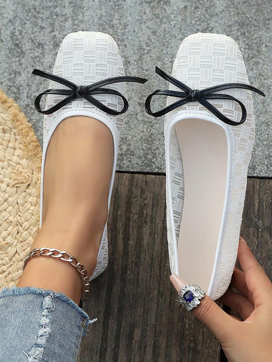Giày bệt nữ mùa hè 2026 mới, giày Mary Jane lưới ren nơ trắng, giày bệt mũi vuông đế nông với một quai kiểu dáng thanh lịch, giày phù hợp cho phù dâu, đi biển, du lịch và mặc ở nhà. - trắng - Xem 1