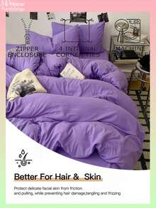 3pcs Purple Bedding Set, 1 Duvet Cover & 2 Pillowcases, Soft & Comfortable Home Textile, Skin-Friendly, Multiple Colors Available, Suitable For Dorm, Simple & Fashionable Home Decor, Soft & Cozy Bedroom Bedding Set, Fashionable Suite, Machine Washable, No Filler - Mauve Purple - View 2