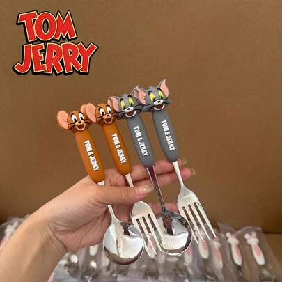 TOM AND JERRY. Official Stainless Steel Spoon, Fork, Small Spoon, Soup Spoon, Cartoon Spoon, Silicone Spoon