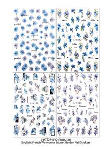 4pcs Garden Watercolor Nail Art Stickers - Blue & Purple Tulip Floral Nail Decals - Spring/Summer, Wedding, Date Night DIY Elegant French Manicure Decorations - Multicolor - View 11