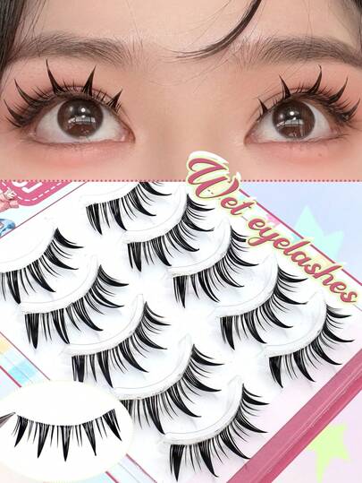 5 Cặp lông mi giả đuôi nhọn kiểu hoạt hình, lông mi giả dưỡng ẩm Hàn Quốc, lông mi giả nguyên khối thủ công tinh tế dành cho người mới bắt đầu, thích hợp cho hẹn hò, du lịch, tiệc tùng.
