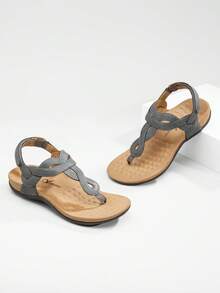 Athlefit Women's Orthopedic Arch Support Sandals - Comfortable Thong T-Strap Orthotic Casual Flat Sandals For Women - Xám - Xem 4