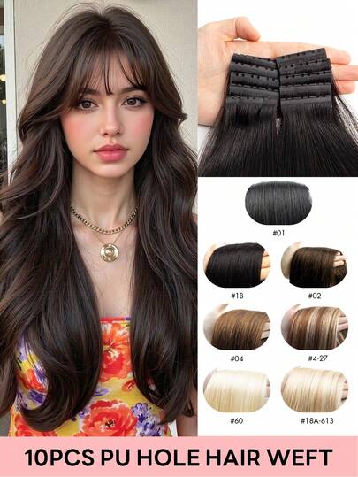 Butterfly Weft Hair Extensions Human Hair Straight Hair Weft 12-24 Inch Real Human Hair Invisible Pu Hole Weft Extensions Blonde Color Micro Beads Human Hair Extensions PU Weft Hair Extensions With Hole Dual-Use Genius Hand Tied Soft & Silky For Daily & Party & Wedding