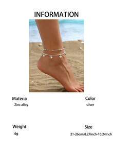1pc Delicate Heart Tassel Anklet, Suitable For Daily Wear And Vacation - Silver - View 5