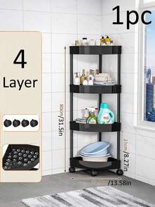 3-Tier/4-Tier Movable Storage Cart, Compact Corner Shelving Unit With Wheels, Made Of Sturdy Plastic, Foldable Assembly, No Power Needed, Suitable For Kitchen, Living Room, Bedroom, Office, Commercial Bathroom And Shower, Multifunctional Storage Basket, Bathroom Decor, Bathroom Essentials, Shower Caddy, Bathroom Necessities, Home Decor - Multicolor - View 15