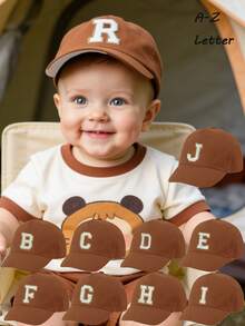 1pc Adjustable Children's Letter Baseball Cap, Infant Golf Snapback Hat, Toddler Sun Hat For Boys & Girls Aged 1-3 - Brown - View 1