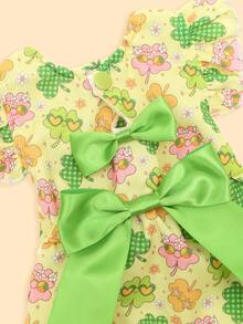 1pc Floral Ruffle Hem Pet Dress With Green Bow Tie - Cute Princess Outfit For Small Dogs (Pomeranian/Teddy) - Multicolor - View 10