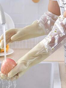 Reusable Thick Waterproof Anti-Slip Rubber Long Sleeve Gloves, Suitable For Dishwashing, Kitchen Cleaning And Pet Care - A - View 6