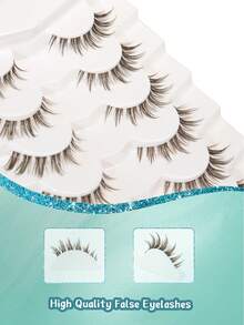 7对棕色自然十字全头假睫毛，透明睫毛梗，蓬松纤细，适合日常佩戴，漫画风格，旅行必备 - 棕色 - 查看 5