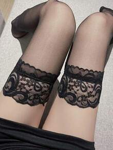 2 Pairs Lace Thigh High Socks, Suitable For Daily Commute, Party Performance, Non-Slip High Elasticity, Applicable For Daily Wear, Party, Performance, Gift - Multicolor - View 4