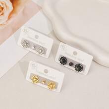 不锈钢花朵耳环，镶嵌锆石，简约优雅，时尚几何花朵女士耳环，适合夏季日常佩戴 - ZH079 - 查看 3