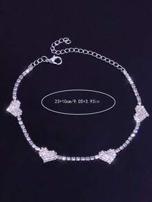 Cadena para el pie con forma de corazón, accesorio de moda versátil con brillantes rhinestones para mujer, ideal para la playa - Calcetín - Ver 5