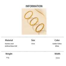 3件套不锈钢女士金色简约2毫米光滑哑光水钻戒指套装，适合日常佩戴或作为礼物 - 金黃色 - 查看 9