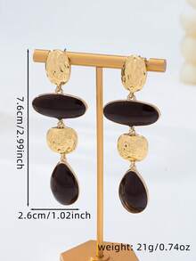 1 Par de Brincos Vintage Elegantes Assimétricos Geométricos de Esmalte Pendurados para Mulheres, Acessório de Joalheria Sofisticado Adequado para Uso Diário, Encontros, Festas, Férias, Formato de Rosto Lisonjeiro - Café - Visão 5