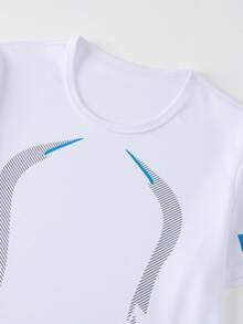 Set de 2 piezas de ropa deportiva de verano para hombres, camiseta de manga corta de cuello redondo + pantalones cortos deportivos - Blanco - Ver 3
