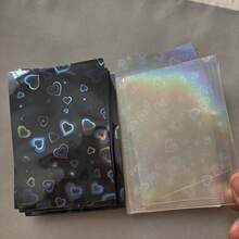 3 paquetes de 150 fundas para tarjetas láser, bolsas de almacenamiento de tarjetas pequeñas de 61X91mm, portatarjetas transparentes negros con patrón de corazón - Rectángulo - Ver 8