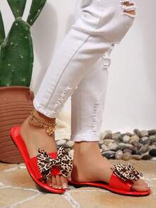 Women's Leopard Print Slip-On Comfortable Casual Fashion Red Flat Sandals, Lightweight Slippers For Summer - Leopard Print Shoe Flowers - View 8