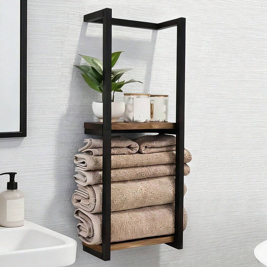 Rak Handuk Kamar Mandi 2 Tingkat yang Dipasang di Dinding, Rak Penyimpanan Dekorasi Rumah, Pengatur Hemat Ruang, Cocok untuk Kamar Mandi, Kamar Tidur, dan Lainnya - MultiWarna - View 1