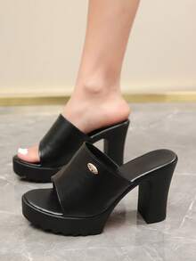 Elegant Solid Color PU Leather Flat Strap Sandals, Suitable For Indoor And Outdoor Wear - Black - View 3