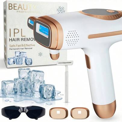 IPL Ice-Cool Hair Removal Device – Suitable For Both Men And Women: Ice-Cool Contact, Painless And Long-Lasting Results, Reducing Hair By 86% In 3 Weeks For Full Body And Face