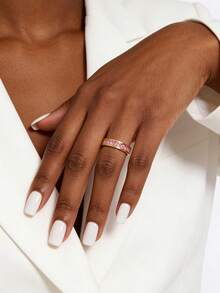 1pc Stainless Steel Ring, 18K Gold Plated Plain Band Ring, Closed Loop Ring - Perfect Daily Wear Gift For Her. Vintage Style Women's Ring, Personalized Ring, Bohemian Style, Durable Accessory, Women's Fashion Jewelry, Couple Ring - Pink - View 3