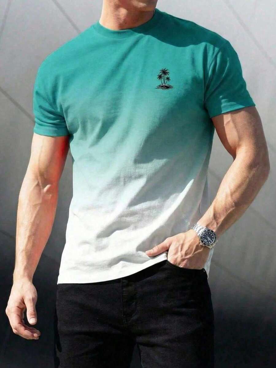 Áo thun nam tay ngắn in họa tiết chuyển màu, phong cách nghỉ hè. - Nhiều màu - Xem 1