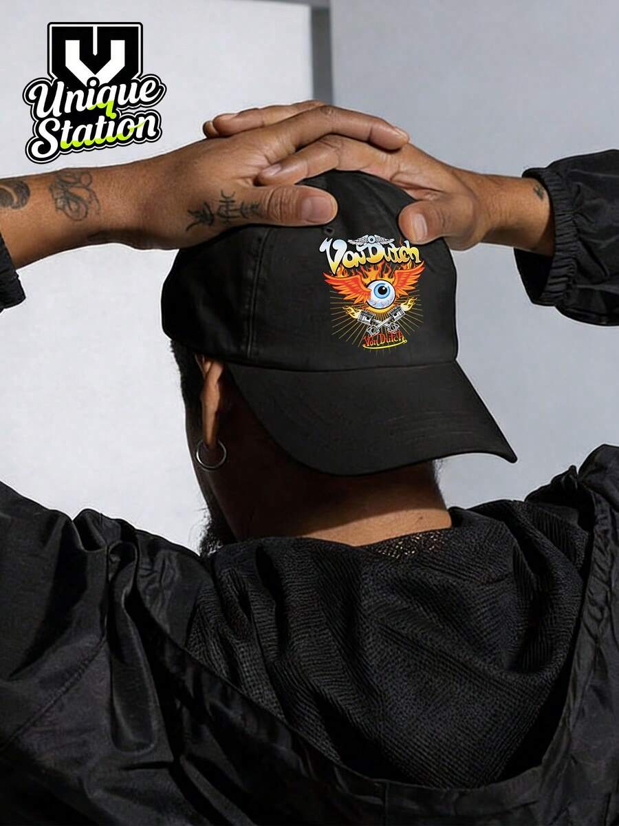 Dutch,1 Cap - Unisex Lettering &Print Hip-Hop Street-Style Baseball Cap Trucker Hat, Dad Hat, Hip-Hop Cap - Ideal For Outdoors, Travel, Hiking, And The Beach - 黑色 - 查看 1
