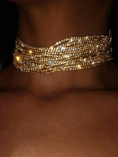 قلادة فاخرة متعددة الطبقات مزينة بشرابات لنادي الليل الجذاب، قلادة فاشينية مرصعة بالكريستال لحفلات الزفاف، مناسبة للحفلات والأعراس والمناسبات الأخرى. أفضل هدية للنساء